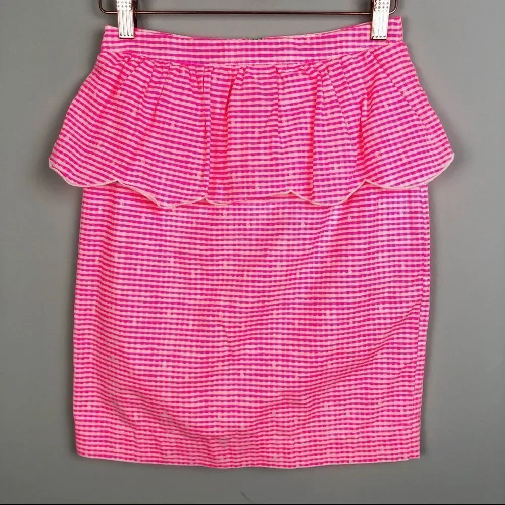 LILLY PULITZER | Thyme Hotty Pink Gingham Ruffle Pencil Skirt Women’s Size 2